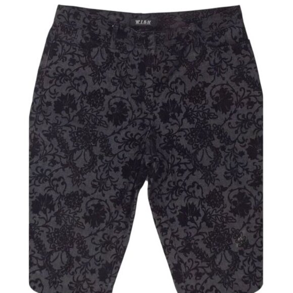 Y2K Black Floral Velvet Mid Rise Flare Jeans | Mob Wife Dark Academia Whimsigoth - Picture 3 of 10